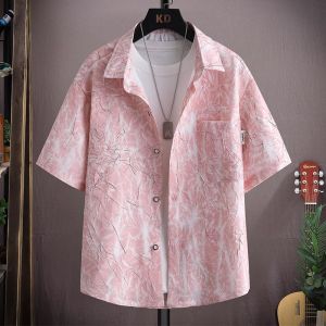 Áo Sơ Mi Nam Ice Silk Mùa Hè Mỏng Rộng Rãi in Họa Tiết Tay Ngắn Thường Ngày Thời Trang Áo Phông Thoáng Khí Thoải Mái