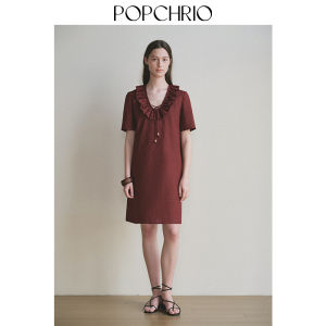 POPCHRIO | Đầm Lanh Thẳng Dễ Dàng Kẹp Tai Hình U Cổ Sợi Ren Pháp