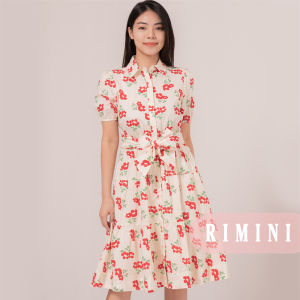 RIMINI: Dress Remaja Cewe Gaun Midi Motif Bunga Summer XS-XL - Moire Dress 85759