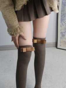 Autumn Winter Long Tube Socks Womens Velvet Bow Knot Warm Layering Boots Socks Dragon Heart Style Mella Coffee Color Fleece