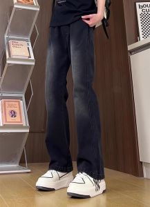 American Vibe Loose Fit Straight Leg High Waist Jeans Mens Wide Leg Bell Bottoms Autumn New Style Elastic Waist Denim