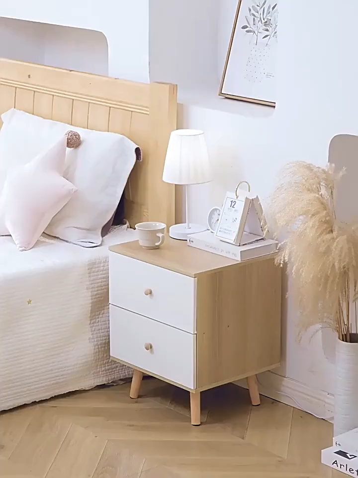 ตู้ข้างเตียง นอร์ดิก เรียบง่าย ทำจากไม้ พร้อมลิ้นชัก ที่เก็บของแบบเปิด โต๊ะข้างโซฟา