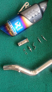 Rusi Sigma 250 Stainless Elbow + Resonator on Akrapovic K10 with Silencer