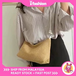 iFASHION 2054 READY STOCK Retro Straw Tote Bag Versatile Large Capacity Shoulder Bag For Women