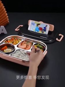 【clearance】Eco-Friendly Leakproof Stainless Steel Bento Lunch Box with Phone Stand & Soup Bowl | 2/3/4/5 Compartments | Microwave Safe & Leakproof