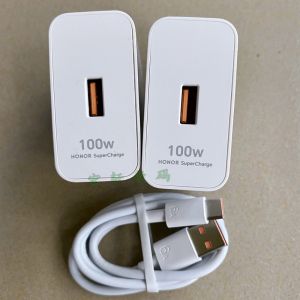 Honor 100W Fast Charger with 6A Data Cable Compatible with Various Models Super Quick Charging Type-C USB-A TPE Material
