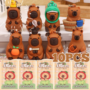 10PCS Surprised Blind Box Capybara Doll Toy Keychain Childrens Hole Music Lottery Decompression Toys Car Keyring Cartoon Capybara Backpack Decor