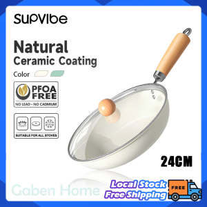 SUPVIBE 24CM Ceramic Frying Pan Non-Stick Fried Wok for Gas Stove Induction Cooker Kitchen Cookware