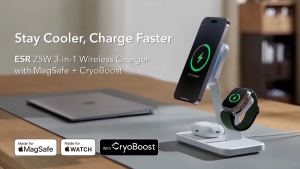 ESR 15W 3-in-1 Charger Stand for Wireless Charger with MagSafe + CryoBoost Made for Apple-Certified MagSafe  Wireless Charger 15W Charging Station for iPhone 18/17/16/15/14/13 Apple Watch/AirPods Pro Phone-Cooling Charger