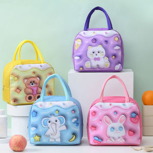 B.LIVEM กระเป๋าฉนวนการ์ตูนความจุขนาดใหญ่ถุงอาหารกลางวันแบบพกพาพิมพ์ลายสัตว์กระเป๋ากระเป๋าตารางรูปแบบเหมาะสำหรับนักเรียน และพนักงานสำนักงาน