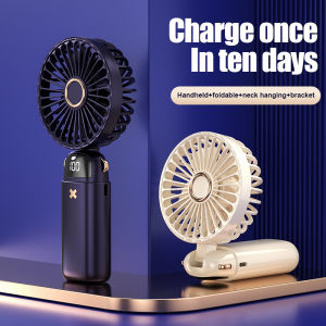 RLG Kipas Angin Lipat Mini 12000mAh 5-Speed Wind Kipas Portabel LED Display Handheld Fan Genggam Leher Gantung Tampilan Digital Desktop Kipas Kecil Kipas Pengisi Daya USB Aromaterapi