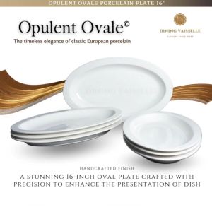 Dining Vaisselle - จานOpulent Ovale Porcelain Plate 16" - แพ็ค 6/10/14 ชิ้น จานวงรีพอร์ซเลนหรู สำหรับเสิร์ฟอาหาร