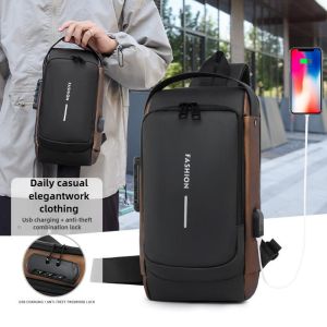 Mens chest bag password lock anti-theft waterproof motorcycle bag USB charging crossbody shoulder bag multifunctional sports waist bag