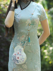 Chinese Style Gourd Bag Handmade Fabric DIY Material Bag Crossbody Bag Tassel Chain Cheongsam Retro Womens Bag 599#