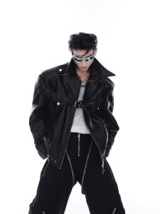Heavy Duty Deconstructed PU Leather Jacket Metal Design Motorcycle Style Mens Outerwear CulturE24s Punk Fashion Spring Autumn