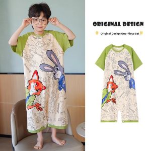 Miiow | Pure Cotton Catman Childrens Sleepwear Short Sleeve Onesie Cartoon Boy Home Clothes Suitable For All Seasons And Ages