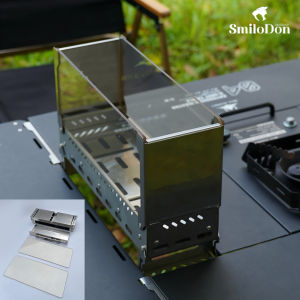 SmiloDon Camping Stove Foldable IGT Half-Unit Desktop Stove Stainless Campfire Heater Windproof Outdoor Firewood Stove Detchable