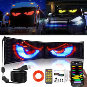 Biển Hiệu LED Mắt Quỷ Linh Hoạt Cho Kính Chắn Gió Ô Tô Màn Hình Hiển Thị Cuộn Chữ Kỹ Thuật Số Với Điều Khiển Ứng Dụng Bluetooth Tùy Chỉnh Văn Bản Họa Tiết Hoạt Ảnh Chiều Dài 3M