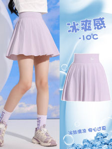 กระโปรงสั้นกีฬาเทนนิสผ้าไหมน้ำแข็งแห้งเร็วสำหรับเด็กผู้หญิง กระโปรงสั้นผ้าไหมน้ำแข็งบางสำหรับฤดูร้อน กระโปรงสั้นผ้าฝ้ายผสมสำหรับเด็ก