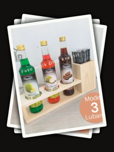 Rak Tempat Botol Sirup Kayu Kecap Minyak Saos Bumbu Plus Sendok Sedotan Es Teh Juice Lubang 7 Cm