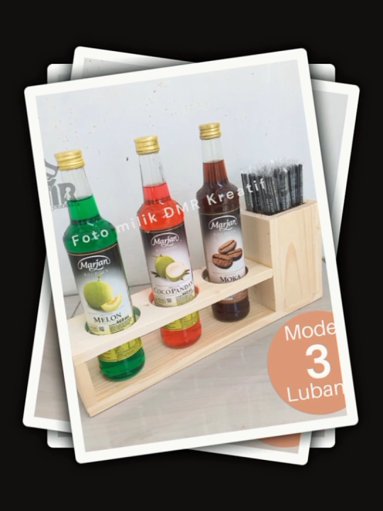 Rak Tempat Botol Sirup Kayu Kecap Minyak Saos Bumbu Plus Sendok Sedotan Es Teh Juice Lubang 7 Cm