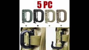 5PC Plasctic Shackle Carabiner D-ring Clip Molle Webbing Backpack Buckle Snap Lock Grimlock Multi Outdoor Hiking Camping Gear