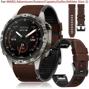 Straps For Garmin MARQ Athlete Adventurer Golfer Captain Aviator Epix Gen 2 Quickfit 22 26mm Silicone Leather Watchband Bracelet