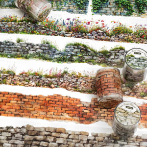 2 Roll PET Tape Green Field Flower Wall Series Sealing Stickers Album Diary Decoration Phone Case Sticker Notebook Accessories