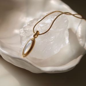 Oval Natural Shell Pendant Chain Necklace • Waterproof Non Tarnish • 18K Gold Plated 316L Stainless Titanium Steel Fashion Necklaces Women NL311 Solis Jewelry