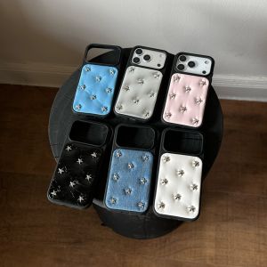 Advanced Leather Stereoscopic Silver Stars Rivets Shockproof Protective Phone Cover Case for iPhone 17 16 15 14 13 Pro Max