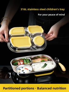 Food Grade Childrens Dinner Plate Suction Type 316 Stainless Steel Utensils Anti Drop Baby Infant Rice Plate Divided Supplementary Food Plate