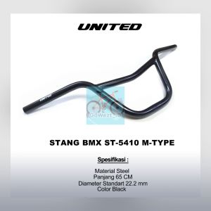 Handlebar Stang Sepeda BMX Model M United 25.4 Besi ST-5410 Hitam | High Quality