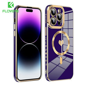 FLOVEME Plating Love Heart Magnetic Phone Case For iphone 14 13 12 11 Pro Max 14 Plus Wireless Charging Soft TPU Shockproof Back Cover For iphone 14 13 12 11