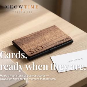 MeowTime Personalised - Laser-Engraved Wooden Card Holder for Festive Christmas Farewell Corporate party gifts