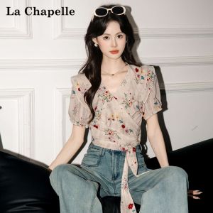 La Chapelle | Floral Print Short Sleeve Chiffon Blouse