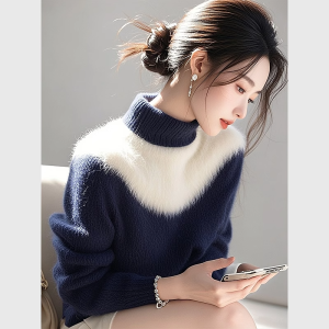 WANGGONGZHU | Womens High Collar Thickened Knitted Sweater Soft Cozy Fashionable Lazy Top Winter Warm Long Sleeve Solid Color Pure E-commerce