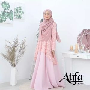 ATIFA Dress Sedondon by Reyqa Exclusive Saiz Dewasa ( S - 3XL ) Fursan Dubai With Layer Lace