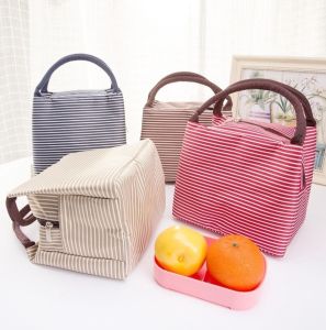 Tas Bekal Cooler Bag Motif Salur Tahan Panas Dan Dingin Lunch Bag Stripe Bahan Tebal
