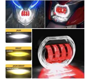 Lampu Tembak LED Projie Biled + Shroud 8D 4 Lensa Dengan Devil Eye Original Super Terang High Low 40Watt