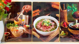 (ẢNH THẬT) Bộ 3 tranh treo tường tráng gương phở bò 2 trang trí quán ăn nhà hàng kèm đinh treo