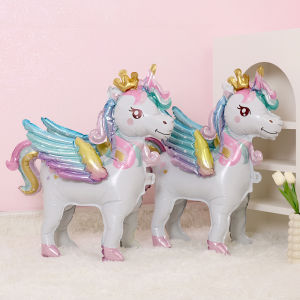 Standing Unicorn Balloons Childrens Birthday Party Decorations Girls Scene Arrangement Gifts Rainbow Cloud Crown Balloons