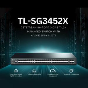 TP-Link Official Store | TL-SG3452X | 10/100/1000 Mbps 48-Port JetStream Gigabit L2+ Managed Switch with 4 10GE SFP+ Slot Desktop Network Ethernet Switch Hub for Internet