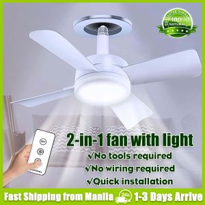 Ceiling Fan with LED Light Modern Inverter Ceiling Fans Heavy Duty with Remote Control and Socket Extender for Living Room Bedroom Kitchen Deluxe Simple E27 Socket Fan Light