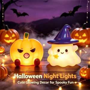 Bandai | Cute Ghost Witch Hat Pumpkin Halloween Night Light Silicone LED Lamp Desktop Ornament Home Party Atmosphere Decor Holiday Gift