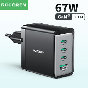 Rocoren 67W GaN Charger Quick Charge 4.0 3.0 Type C PD USB Charger with QC 4.0 3.0 Portable Fast Charger For Laptop iPhone 15 14 Pro Max Samsung Xiaomi