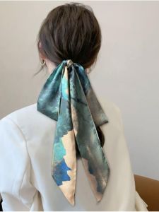 ผ้าพันคอไหมสไตล์ย้อนยุคสำหรับผู้หญิง ผ้าพันคอผูกโบว์ผีเสื้อ ผ้าคลุมผมสไตล์ย้อนยุค ผ้าคลุมไหล่ฤดูใบไม้ผลิและฤดูใบไม้ร่วง