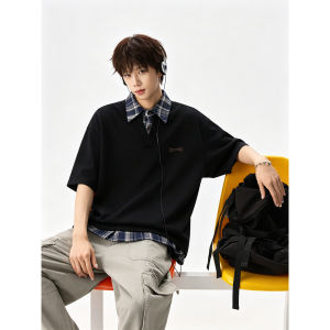 OULUDE | American Faux Two-Piece Collared Polo Short Sleeve T-Shirt Men Summer Casual Loose Style