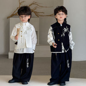 ชุดฮันฟูเด็กชาย ชุดการแสดงลำลองที่สวมใส่สบายและน่ารักสำหรับเด็กชาย ชุดฮันฟูจีนใหม่ฤดูใบไม้ผลิและฤดูใบไม้ร่วง