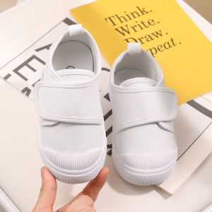 Childrens Canvas Slip-On Shoes White Sneakers Nursery School Indoor Shoes Boys And Girls Toddler Shoes Comfortable  Style