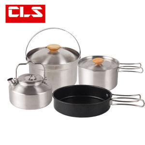 Outdoor Stainless Steel Camping Pot Set Portable Water Boiler Soup Pan Non-stick Frying Pan Wild Camping Kitchenware